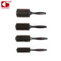 Professional heat resistant salon radial wooden brush boar+nylon bristles round brush